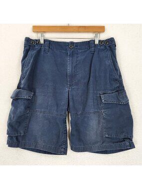 Polo Ralph Lauren Shorts Mens 33 Faded Blue Cargo Canvas Classic Fit 1967 Cotton
